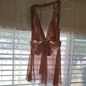 Gilligan & O'Malley Woman's Mauve Halter See Through Sleepwear Top, Size: S